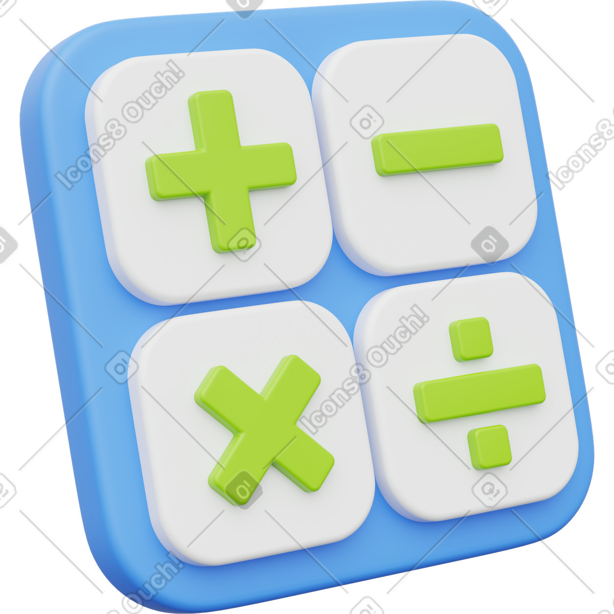 Calculator keypad showing basic math operations addition subtraction multiplication division-Illustration im 3D Playful-Stil als Download in PNG, SVG