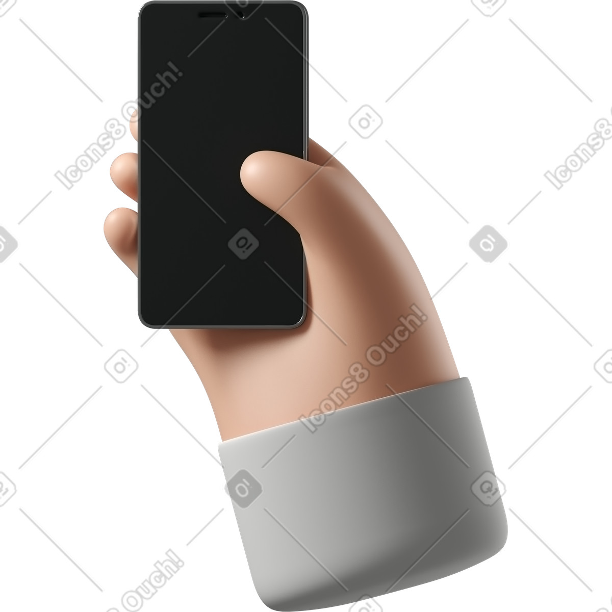 Mano di pelle bianca con un telefono illustrazione in stile 3D Hands Fun&Wild scarica in PNG, SVG