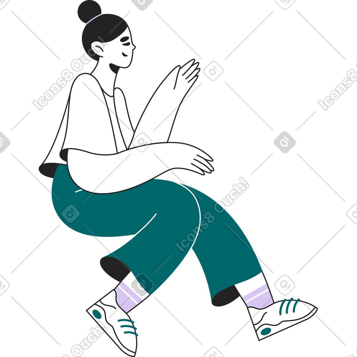 Young woman with a bun on her head illustration in Sammy Line style download in PNG, SVG