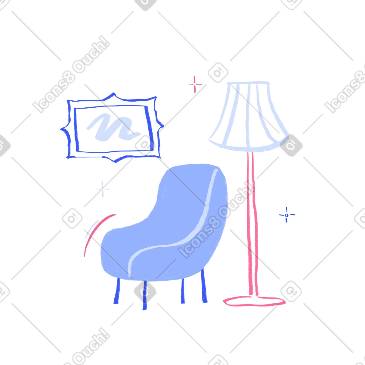 Armchair with lamp and painting illustration in Quirky style download in PNG, SVG
