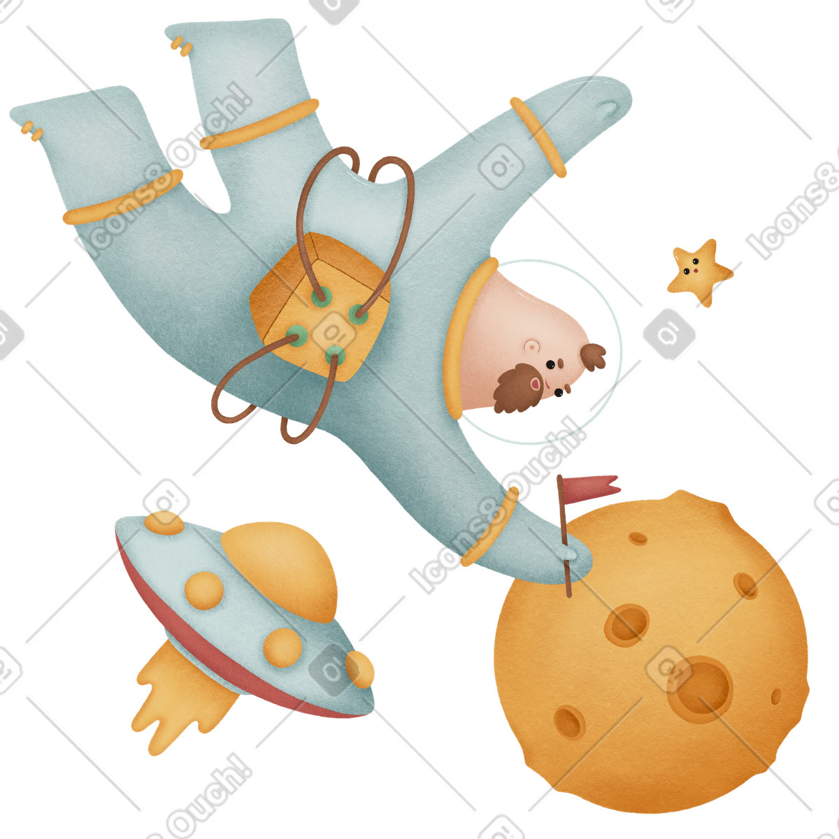 Astronauta che fa il check-in sul pianeta illustrazione in stile Woolly scarica in PNG, SVG