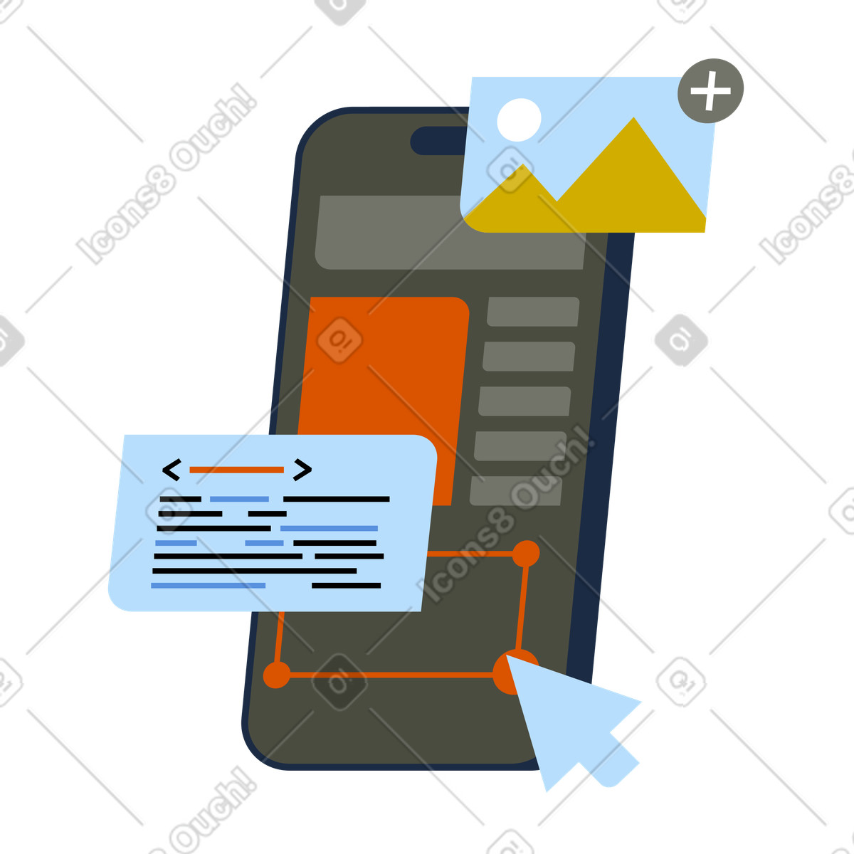 Illustration Disposition de l'application mobile sur smartphone dans le style Vector à télécharger aux formats PNG, SVG