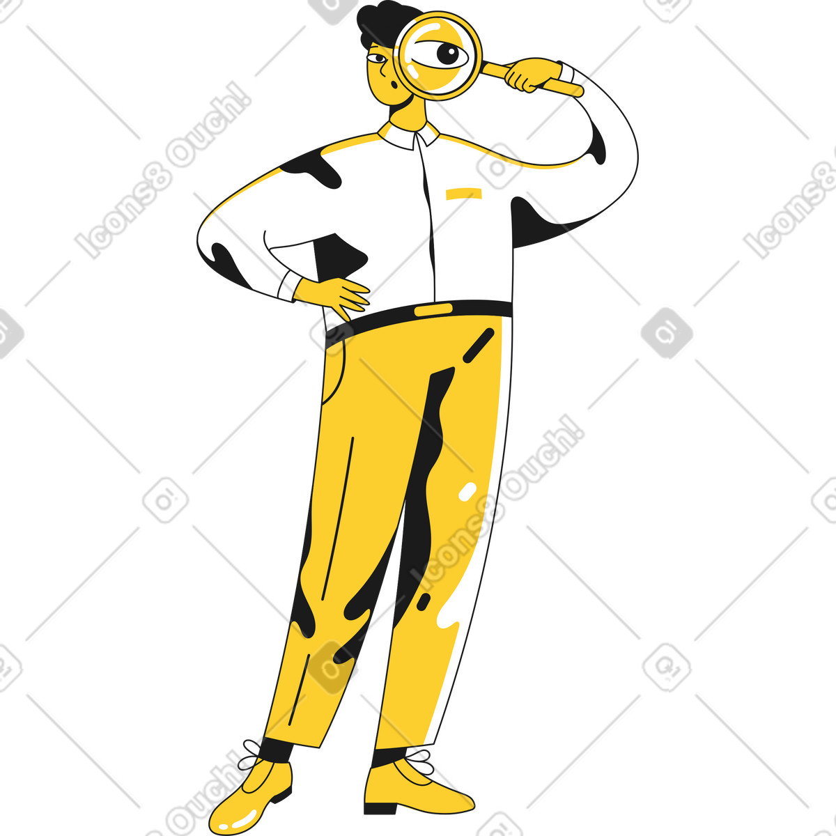 Man with magnifying glass illustration in Taxi style download in PNG, SVG