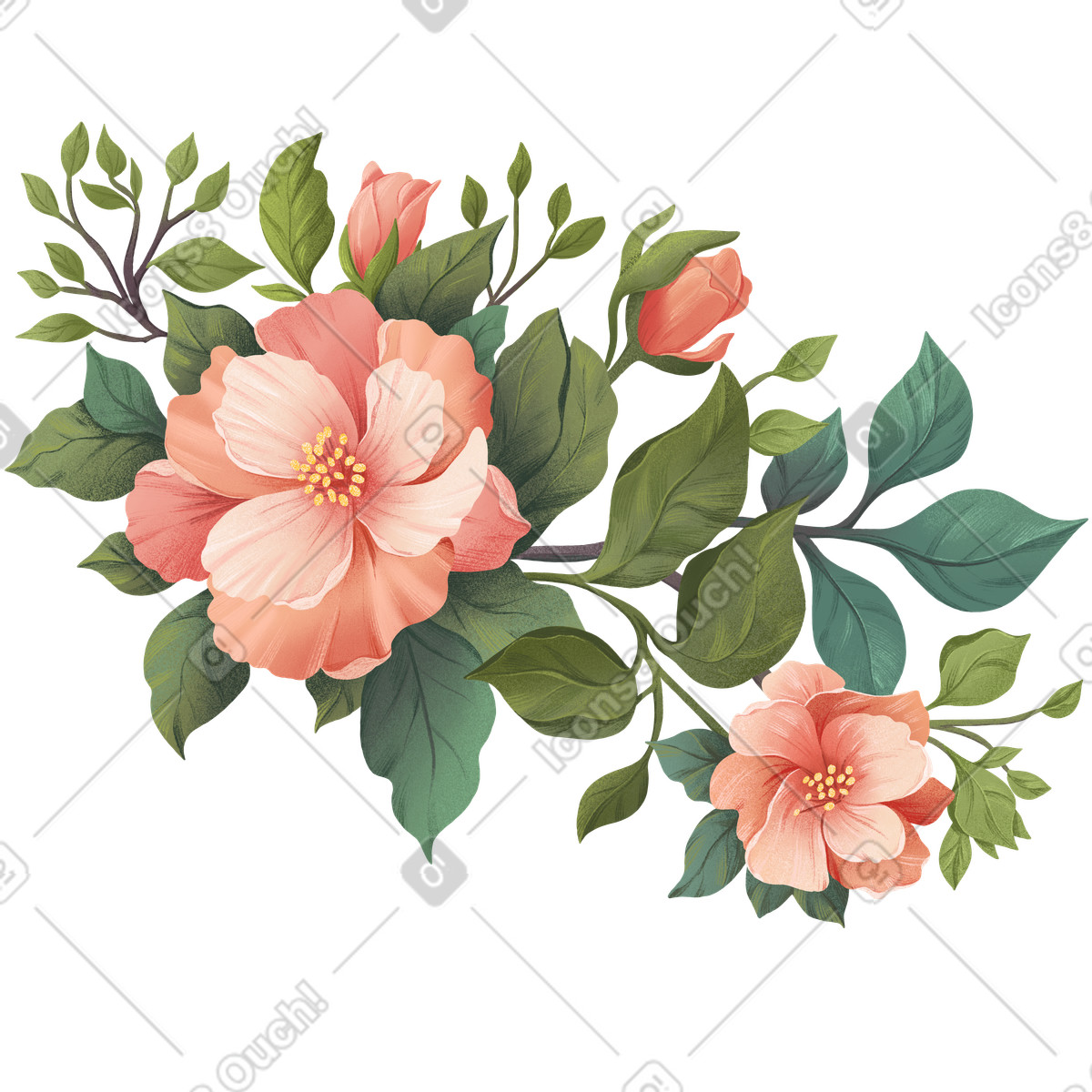 Fiori di rosa canina sul ramo illustrazione in stile Floral scarica in PNG, SVG