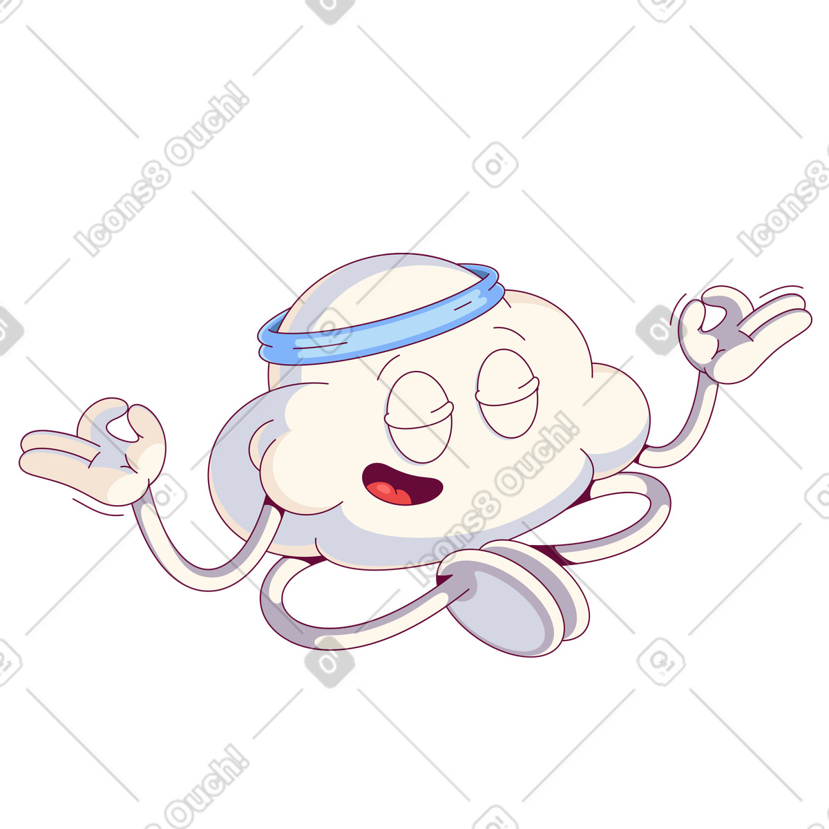 Ilustração animada de Cute cloud with headband meditating, Mental health and balance, Calm and peace em GIF, Lottie (JSON), AE