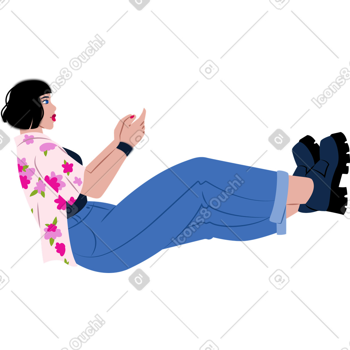 下载 Everyday 风格的 年轻女子坐着伸开双腿 插画，支持 PNG、SVG 格式