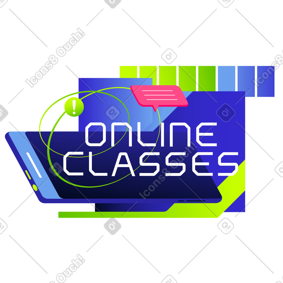 Lettering online classes text with smartphone illustration in Space style download in PNG, SVG