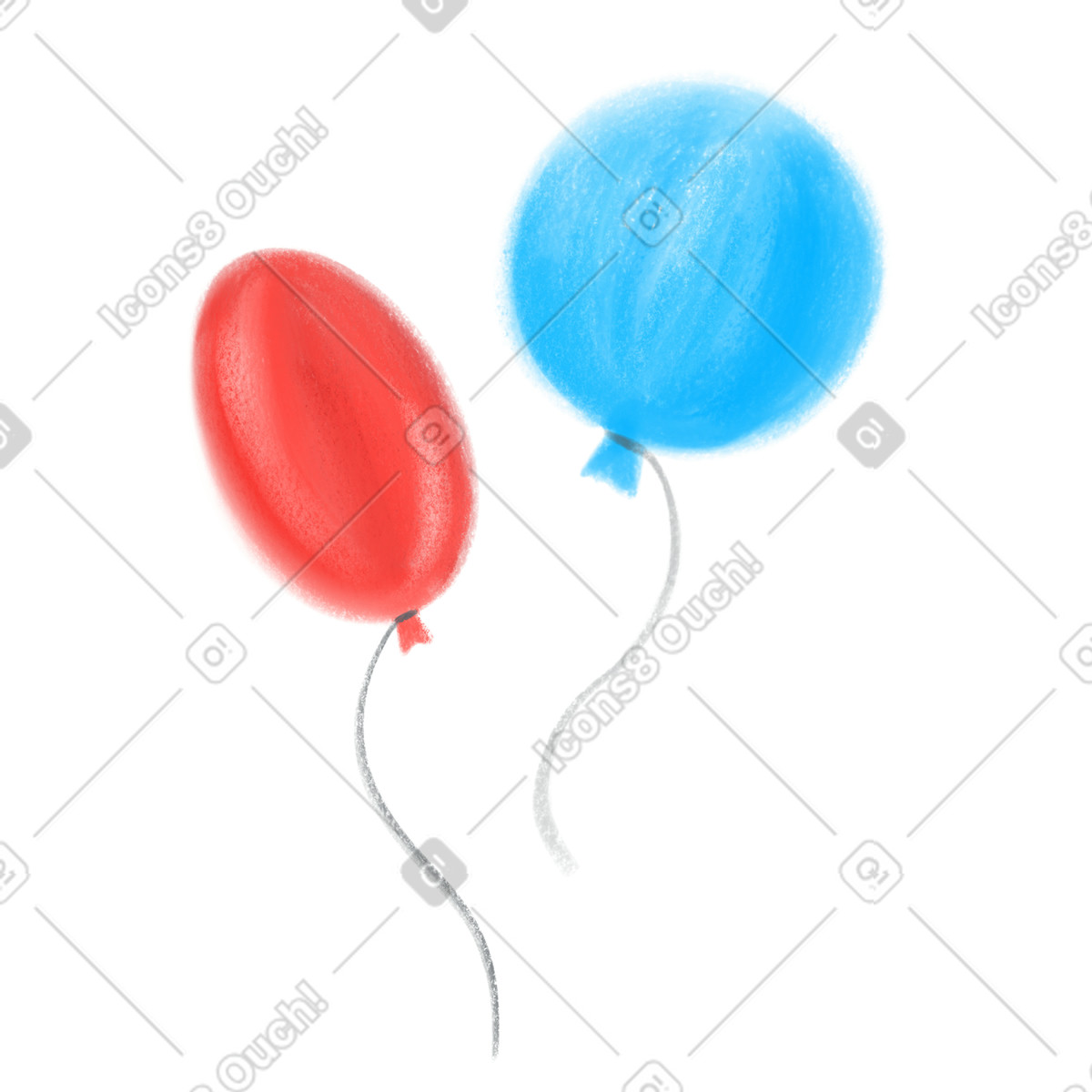 Red and blue party balloons illustration in Mushy style download in PNG, SVG