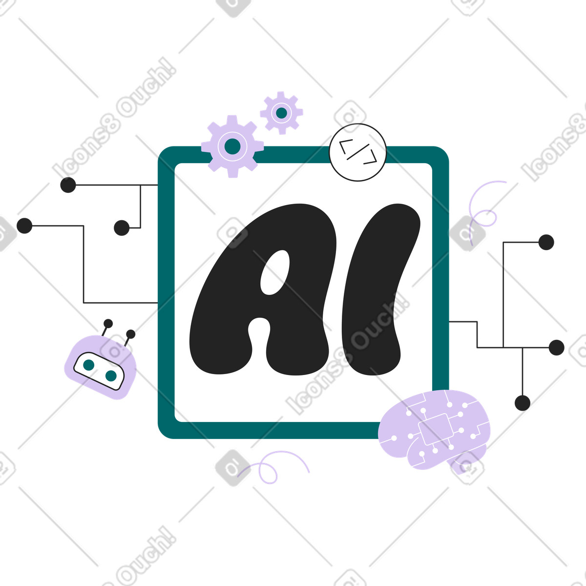 Ilustração de Bold ai typography with circuitry, digital transformation and automation em no estilo Sammy Line para baixar em PNG, SVG