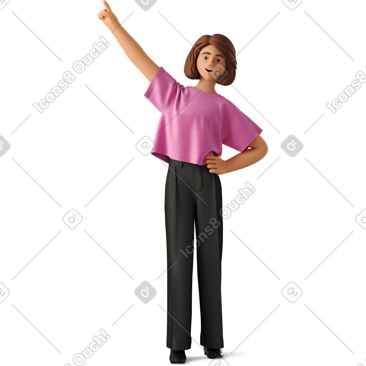 Иллюстрация Joyful smiling woman pointing up в стиле 3D Business — скачать в форматах PNG, SVG