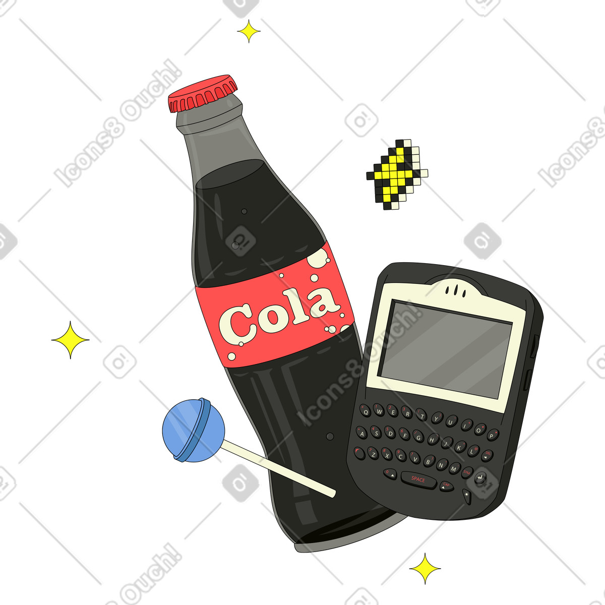 Ilustração de Telefone blackberry retrô com pirulito e cola em no estilo Retro para baixar em PNG, SVG