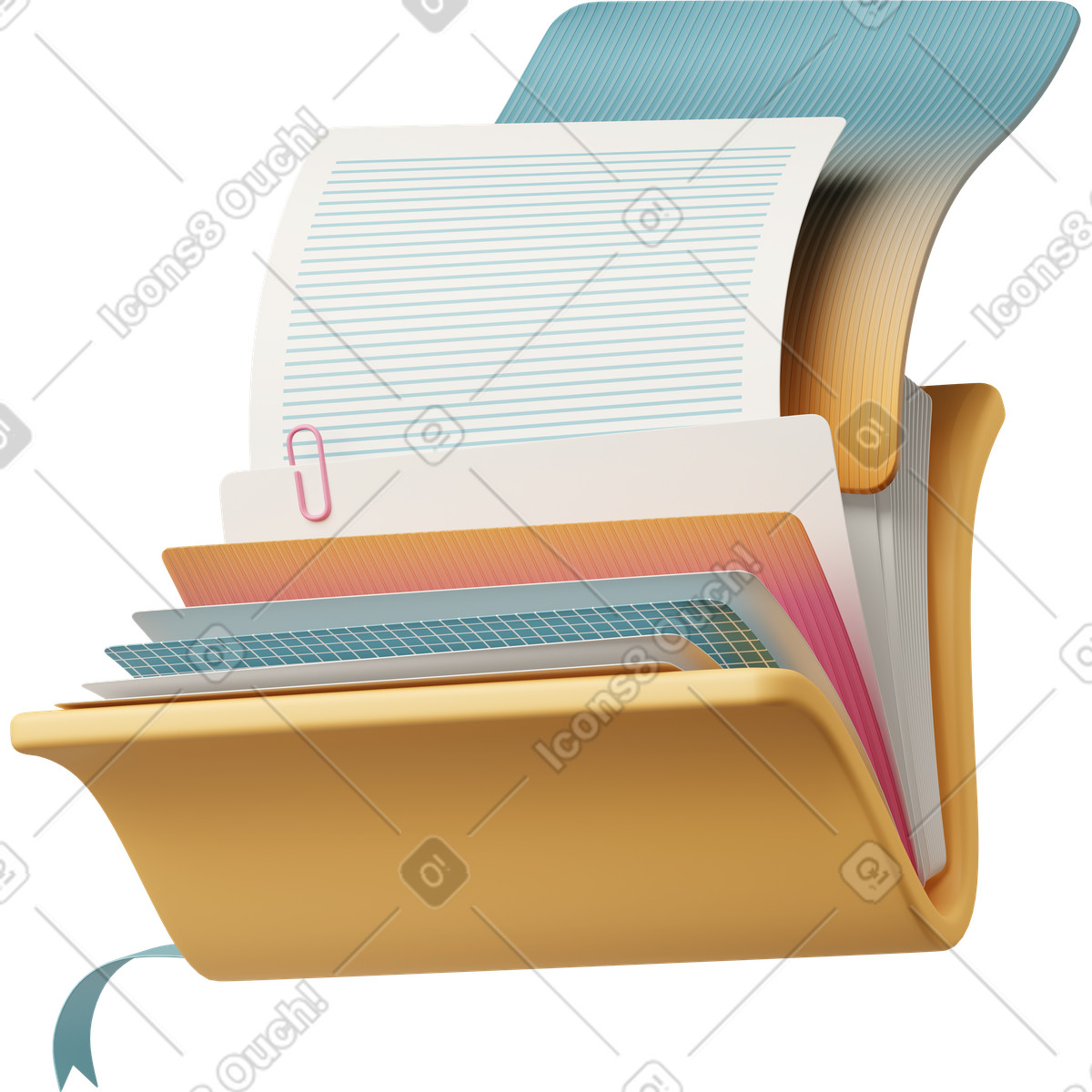 Paperwork and reports sorted in colorful folder for efficient document management illustration 3D Casual life style download PNG, SVG