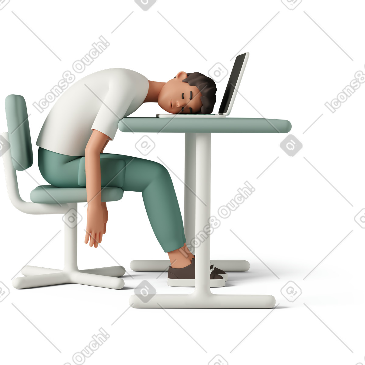 3D Casual life 스타일의 Man sitting and sleeping on laptop 일러스트레이션 PNG, SVG 다운로드