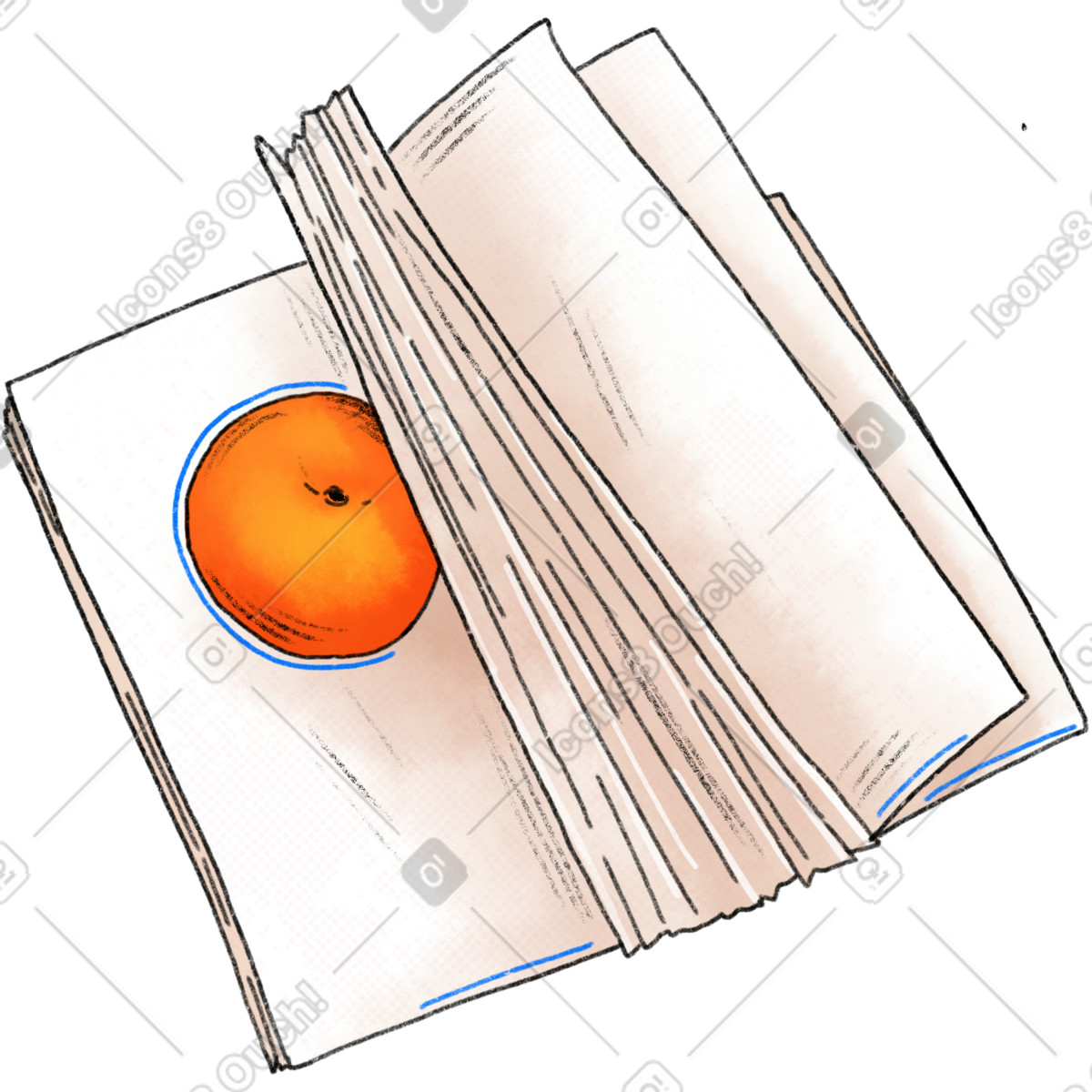 Ilustração de Book with orange em no estilo Moments para baixar em PNG, SVG