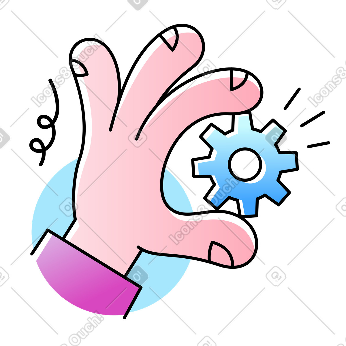 Ilustração de Mão segurando uma pequena engrenagem em no estilo Pocus para baixar em PNG, SVG