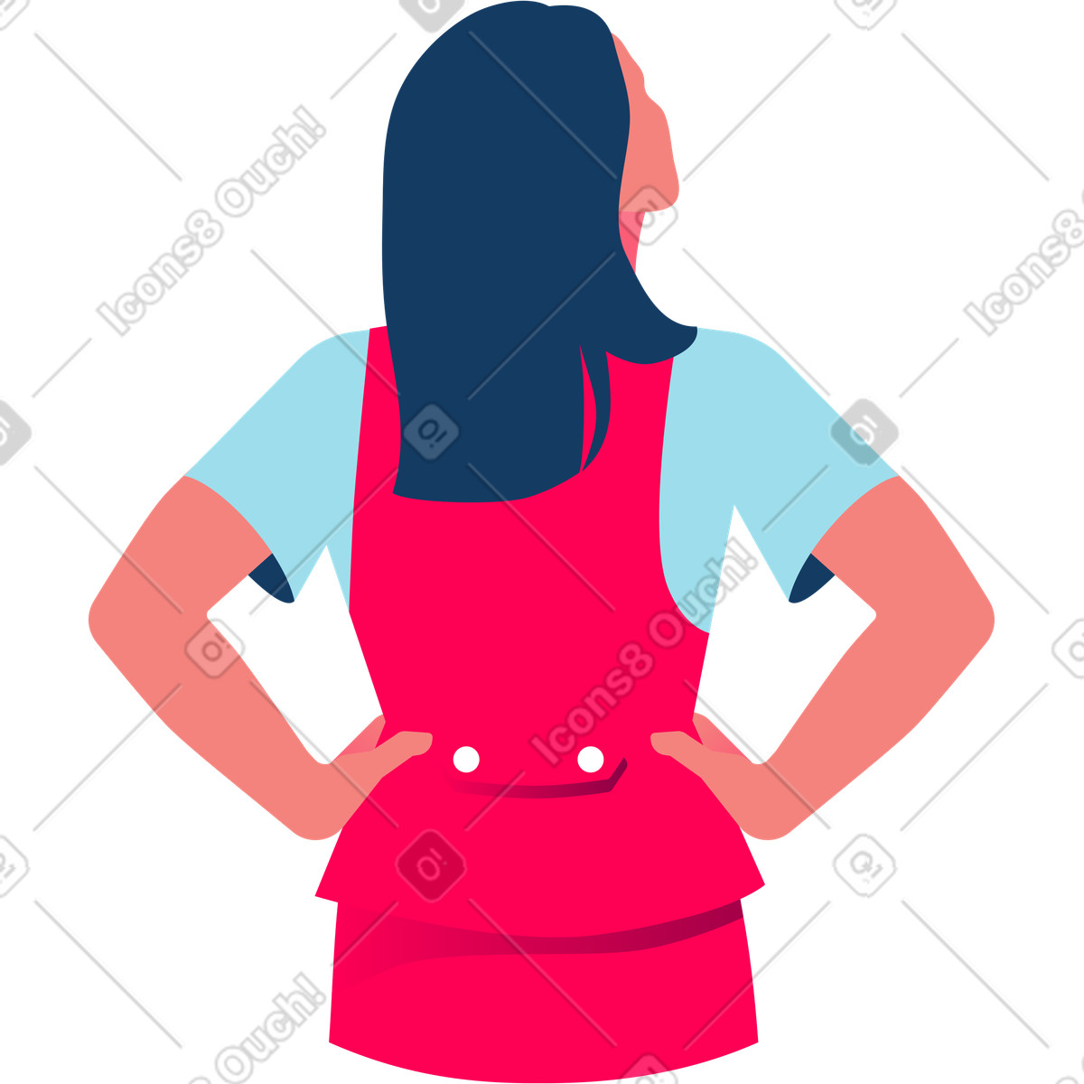 Ilustração de Mulher com as mãos nos quadris vista traseira em no estilo Daily para baixar em PNG, SVG
