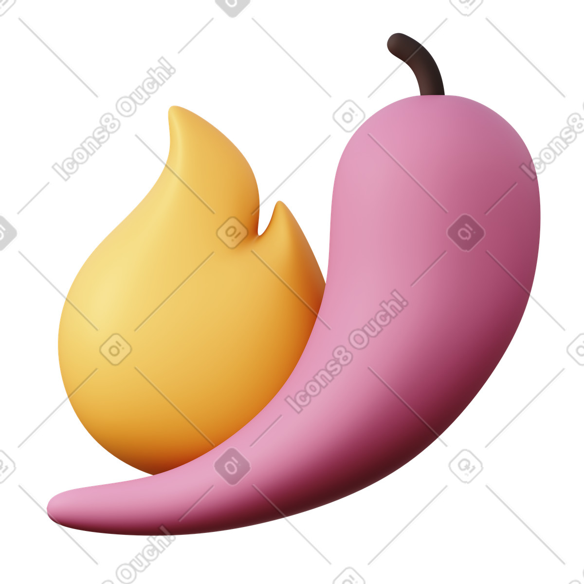 Chili pepper with flame, Spicy food and hot taste illustration in 3D Sugary style download in PNG, SVG