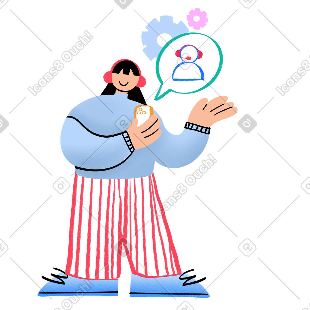 Frau telefoniert mit technischem support-Illustration im Bonny-Stil als Download in PNG, SVG
