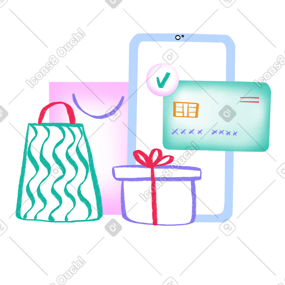 Ilustración Online shopping with credit card, E-commerce transaction concept en estilo Bonny a descargar en PNG y SVG