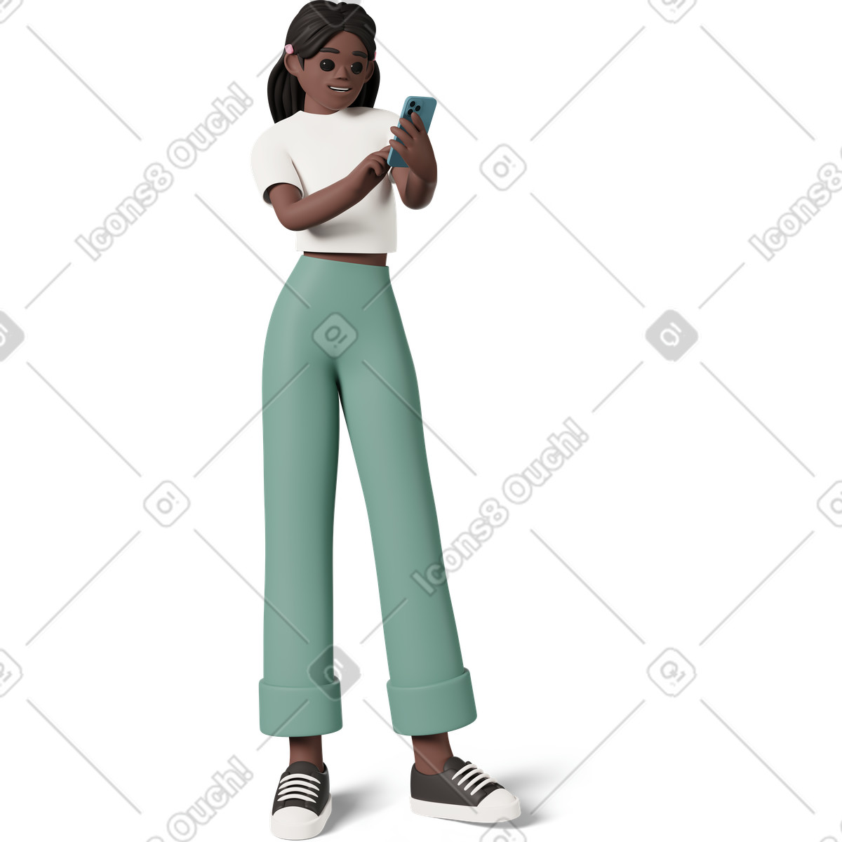 3D Casual life 스타일의 Black girl online shopping through mobile 일러스트레이션 PNG, SVG 다운로드