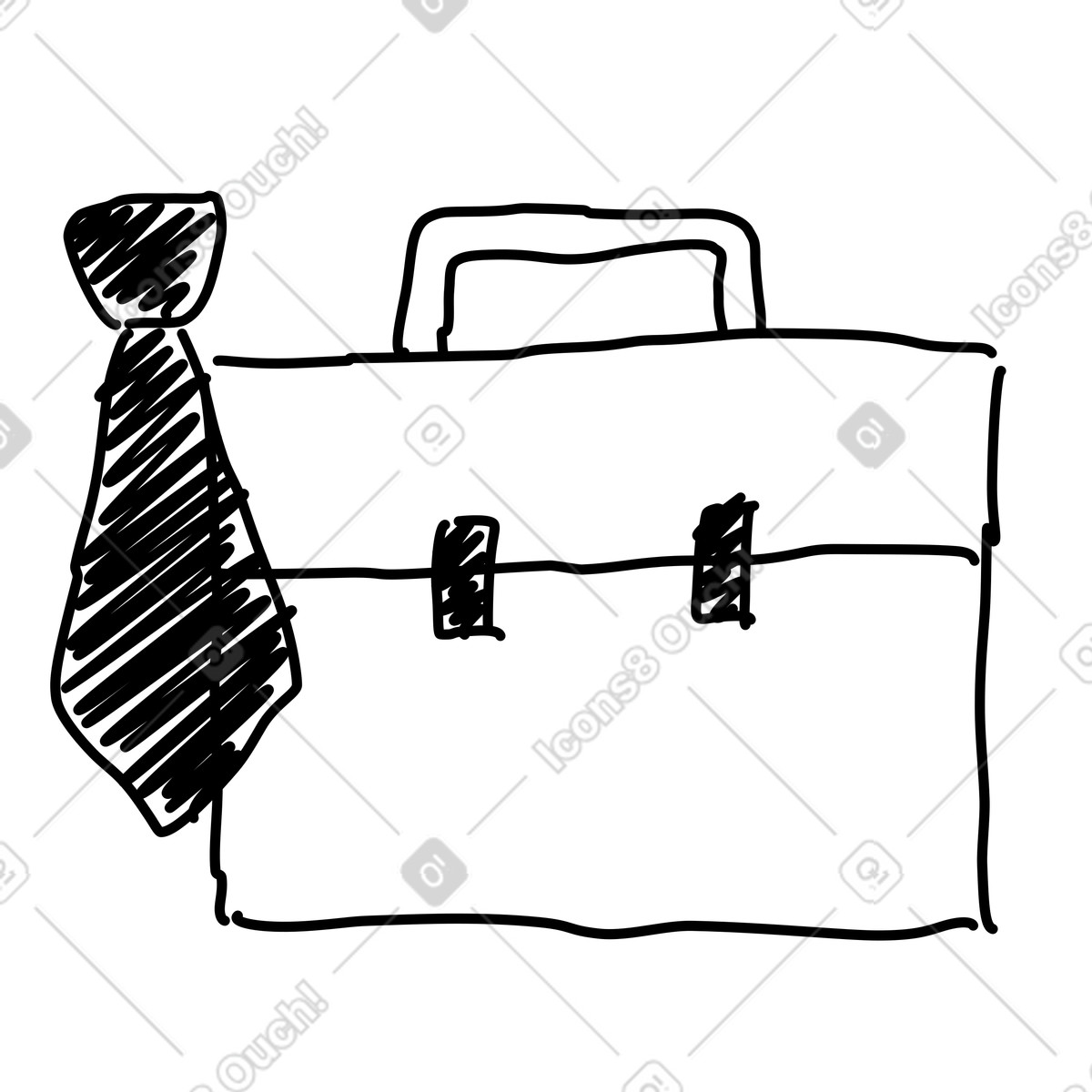 下载 Rough Sketch 风格的 Briefcase with necktie symbolizing office job and professional career 插画，支持 PNG、SVG 格式