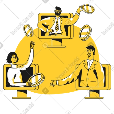 P2P payment with people, money and monitors PNG, SVG