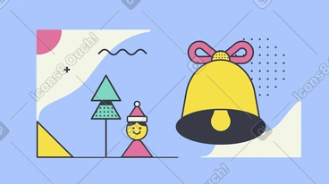 Man in Christmas hat near jingle bell PNG, SVG