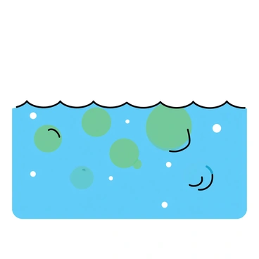 A section of the ocean, filled with a vibrant seasonal bloom of phytoplankton, showcasing various shades of blue and green. The water surface is reflecting light, creating a shimmering effect. Small waves ripple gently across the surface, and a few scattered flecks of white represent foam. The overall scene captures the rich colors and dynamic movement of the bloom, illustrating its impact on the water's appearance.