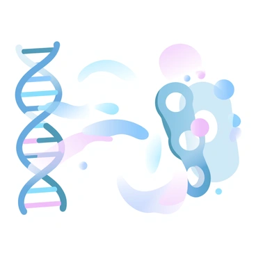 An illustration of RNA transcription is depicted with a double-helix DNA strand located on one side of the image. An enzyme, represented as a large molecular structure, is positioned next to the DNA strand, actively unwinding it. A segment of RNA is being synthesized, visibly emerging from the enzyme, showcasing the formation of a complementary RNA strand. The background features gradient pastel colors that enhance the scientific theme of the process.