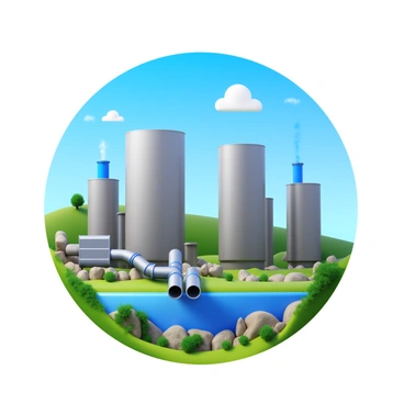 A geothermal power plant with large, cylindrical pipes extending outward to capture carbon emissions. The plant features multiple cylindrical structures with a glossy metal surface, surrounded by green vegetation and rocky terrain. Emission capture technology is vividly depicted with pipes connected to a filtration system, demonstrating the process of carbon capture. The sky above is a clear blue, emphasizing the plant's environmentally friendly purpose.