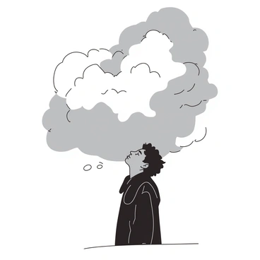 A figure looking up at a cloudy sky, feeling the weight of the world.