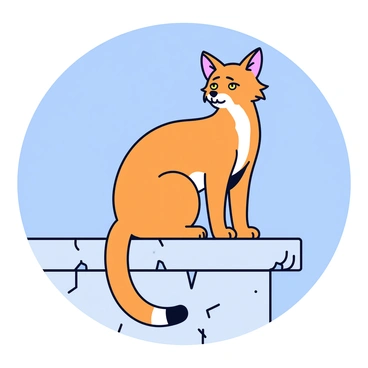 A caracal with a sleek tawny coat sits on a stone ledge. Its ears are tufted, and its bright yellow eyes are focused on the horizon. The stone ledge has a rough texture, contrasting with the smooth fur of the caracal. The background features a clear blue sky that stretches endlessly, enhancing the sense of height. The caracal's posture is poised and alert, conveying a sense of vigilance as it surveys its surroundings.