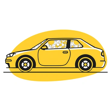An outline of a car in a sleek design is depicted prominently. Within the outline, there is a pattern resembling an abstract kaleidoscope, featuring intricate shapes and forms. The overall design captures a dynamic essence, suggesting movement and energy. The car outline is the primary focus, contrasting with the detailed interior pattern.