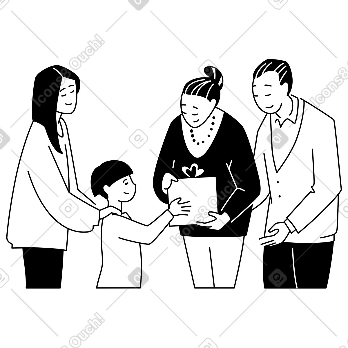Family gift exchange, Holiday or special occasion-Illustration im Weekday-Stil als Download in PNG, SVG