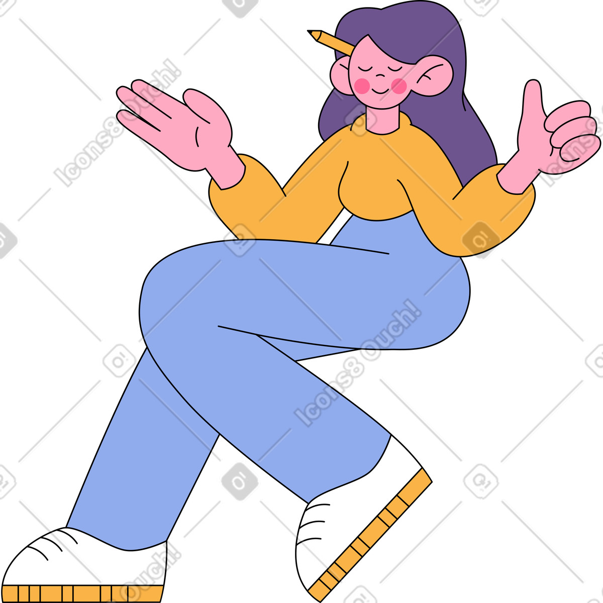 Ilustración Seated woman with a pencil behind her ear en estilo Bloom descargar en PNG y SVG