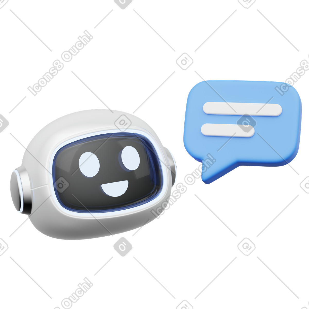 AI customer support chatbot with message bubble reply illustration in 3D Playful style download in PNG, SVG