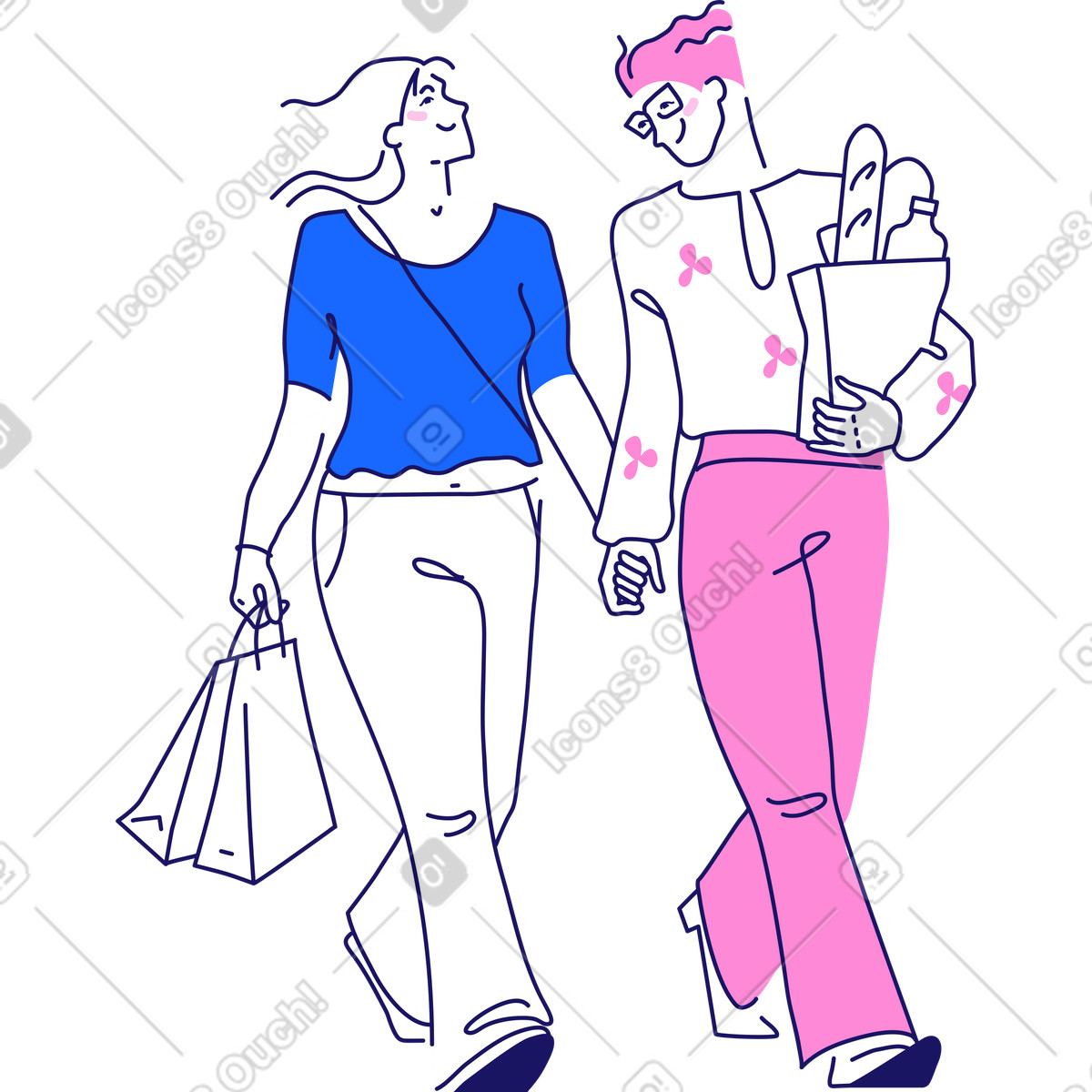 Ilustração de Duas amigas com sacolas compras em no estilo Matey para baixar em PNG, SVG