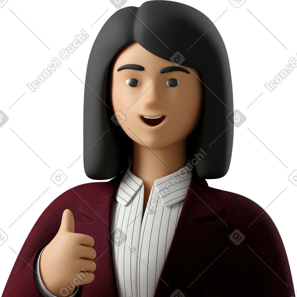 Illustration Close up of businesswoman in red suit showing thumbs dans le style 3D Business à télécharger aux formats PNG, SVG