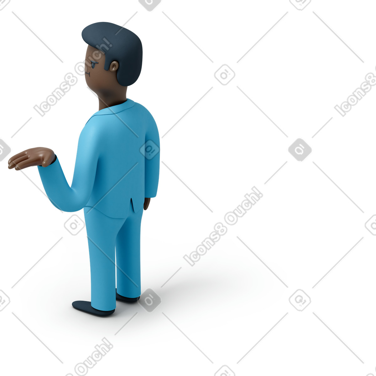 Back view of black man in suit raising his hand up illustration 3D Flame style download PNG, SVG