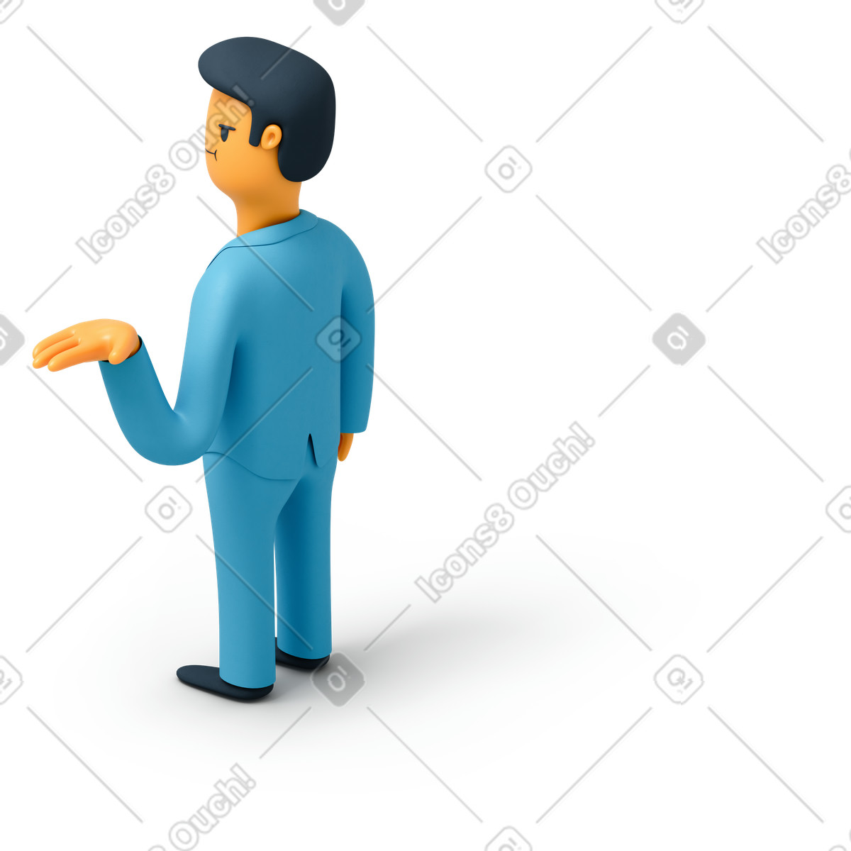 Back view of man in suit raising his hand up illustration 3D Flame style download PNG, SVG