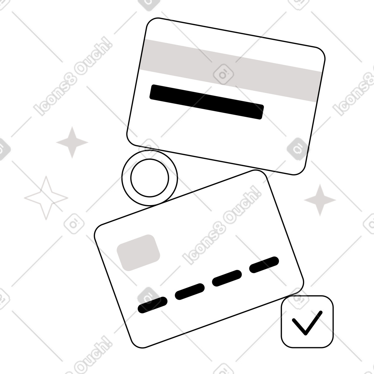 Bank cards with coin and check illustration in PNG, SVG