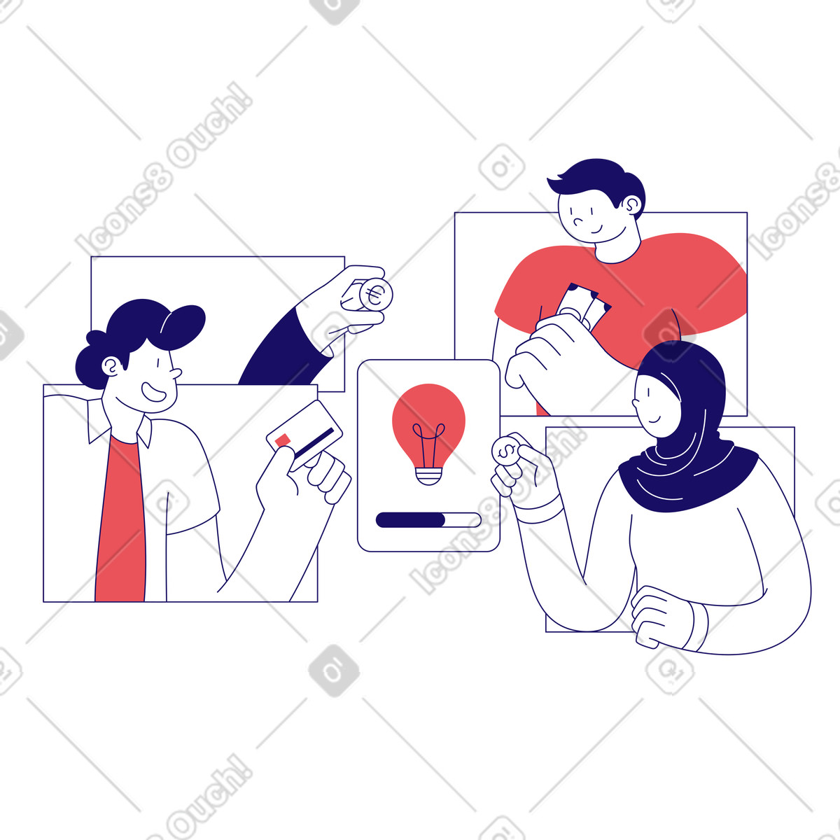 Ilustração de Crowdfunding or raising money for startup em no estilo Bendy para baixar em PNG, SVG