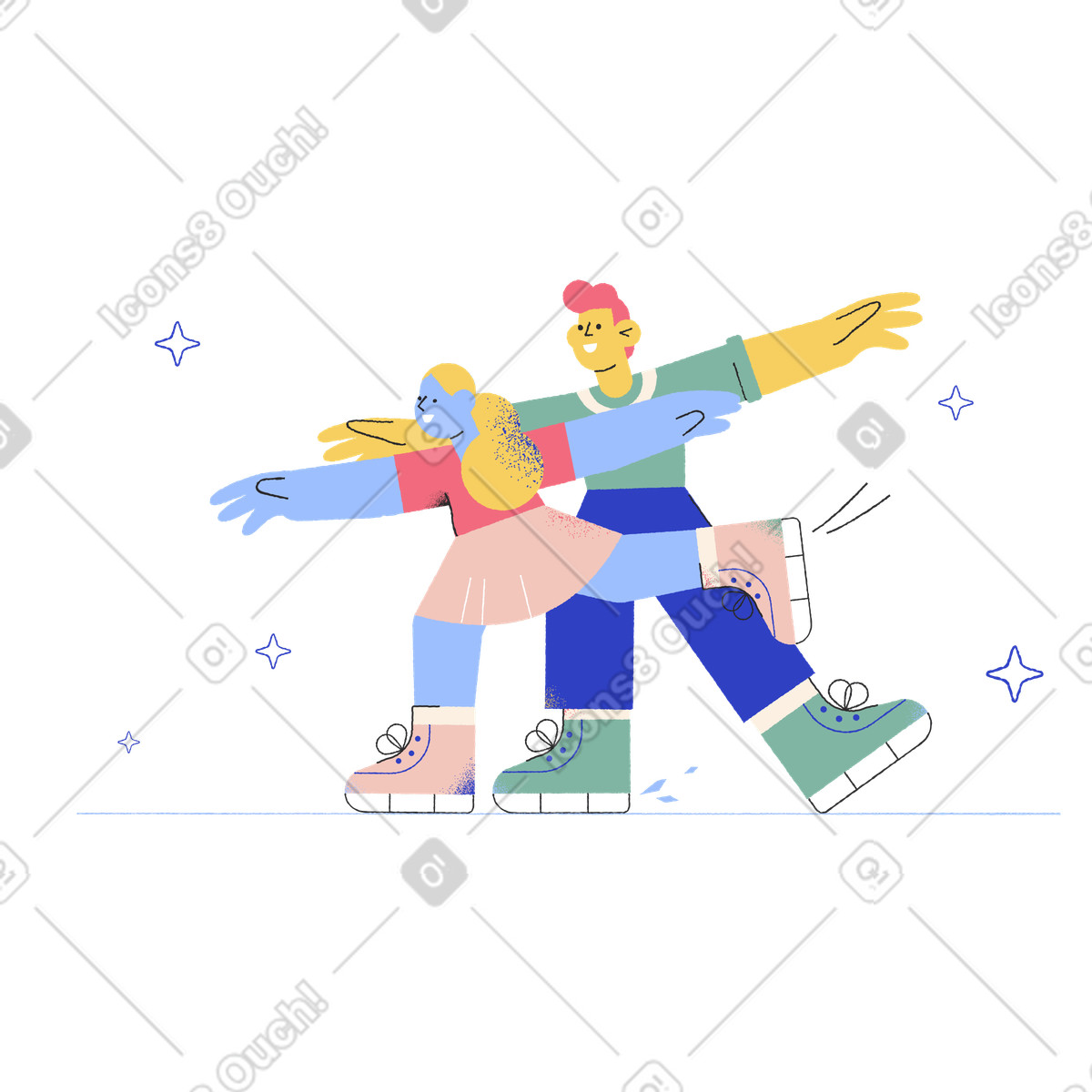 Ilustración Patinaje artístico hombre y mujer en estilo Pablo a descargar en PNG SVG