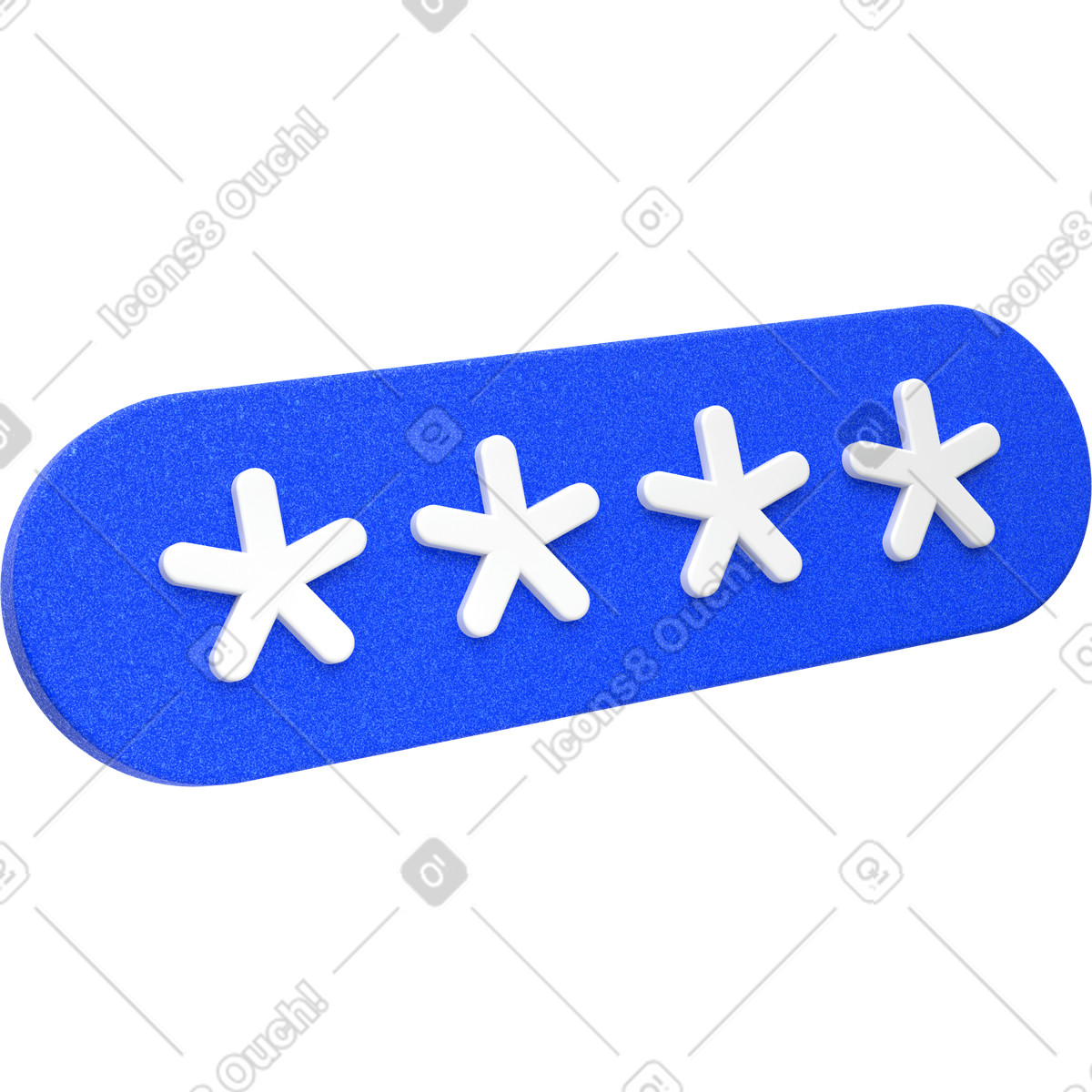 Illustration Champ de mot passe bleu avec astérisques, badge code pin arrondi dans le style 3D Enterprise à télécharger aux formats PNG, SVG