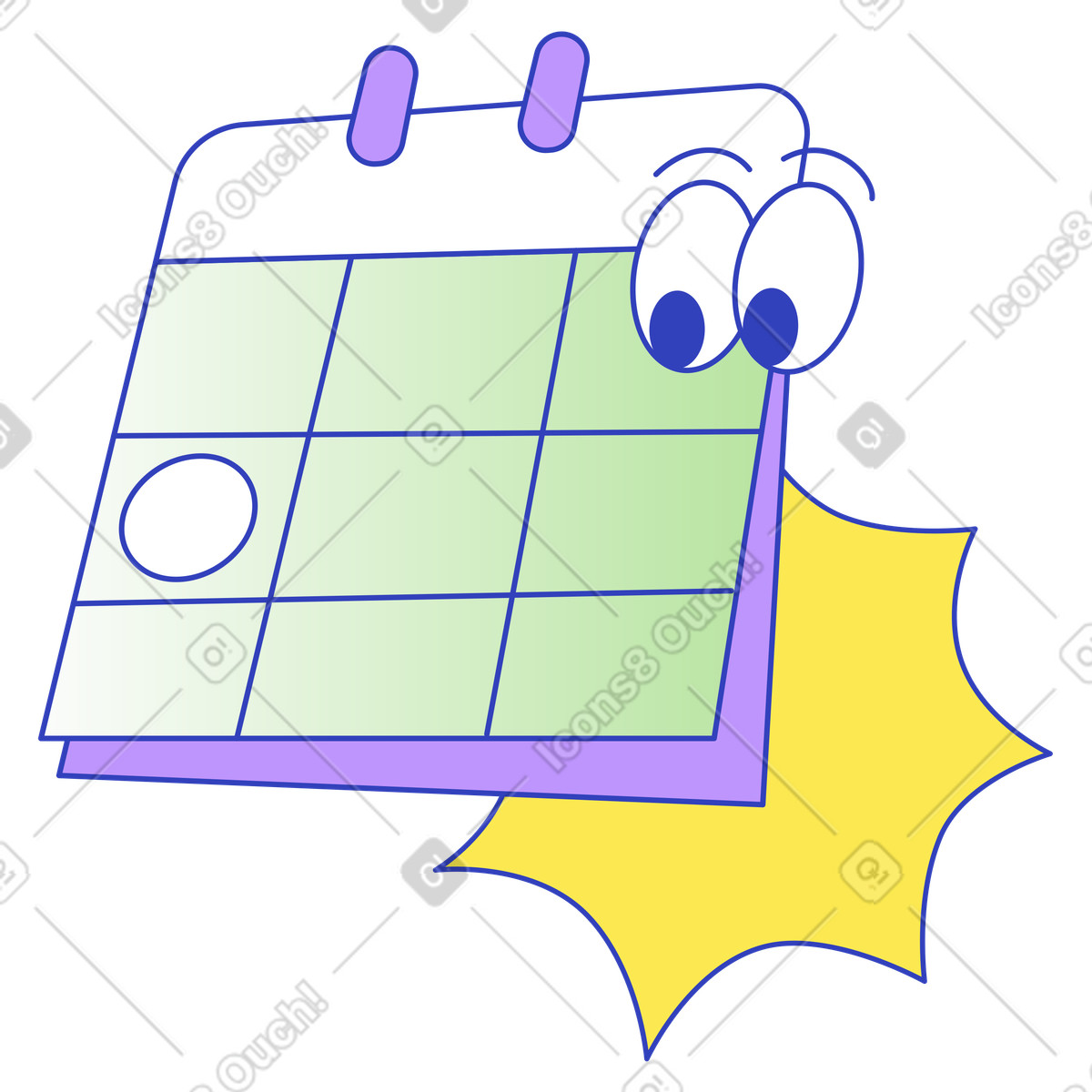 Calendar with marked day, event scheduling and task planning illustration in Eyeful style download in PNG, SVG