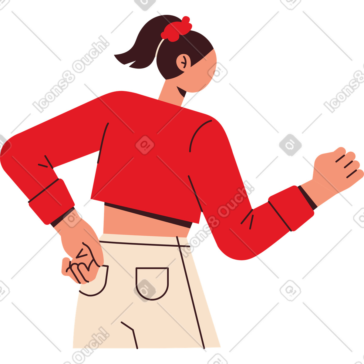 Frau bückte sich und hob ihre hand-Illustration im Folks-Stil als Download in PNG, SVG