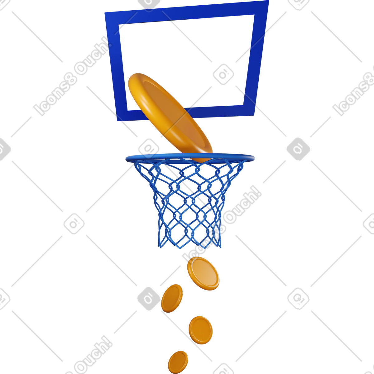 Soldi che cadono attraverso il canestro da basket illustrazione in stile 3D Buddy scarica in PNG, SVG