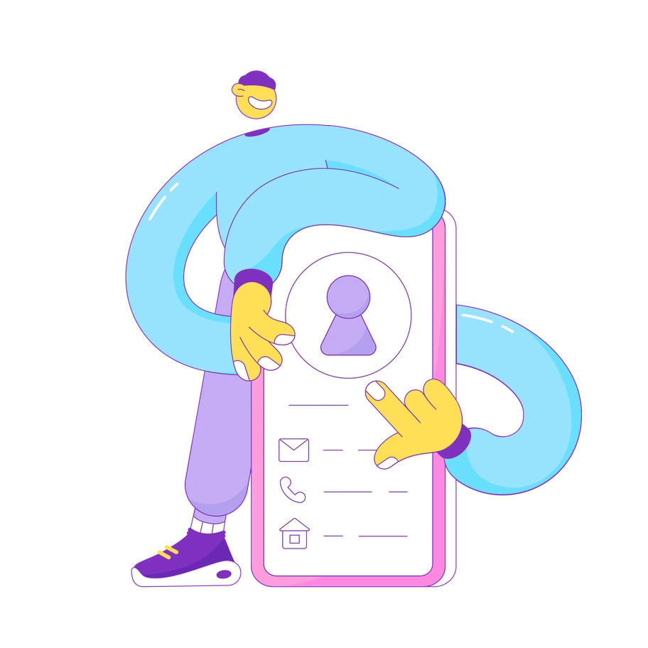 A person interacting with a contact card - Elastic style illustration