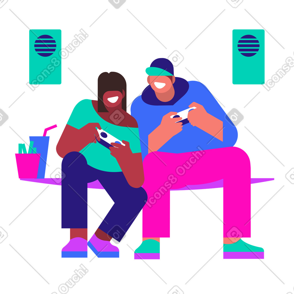 Man and woman playing video game illustration in Basic style download in PNG, SVG