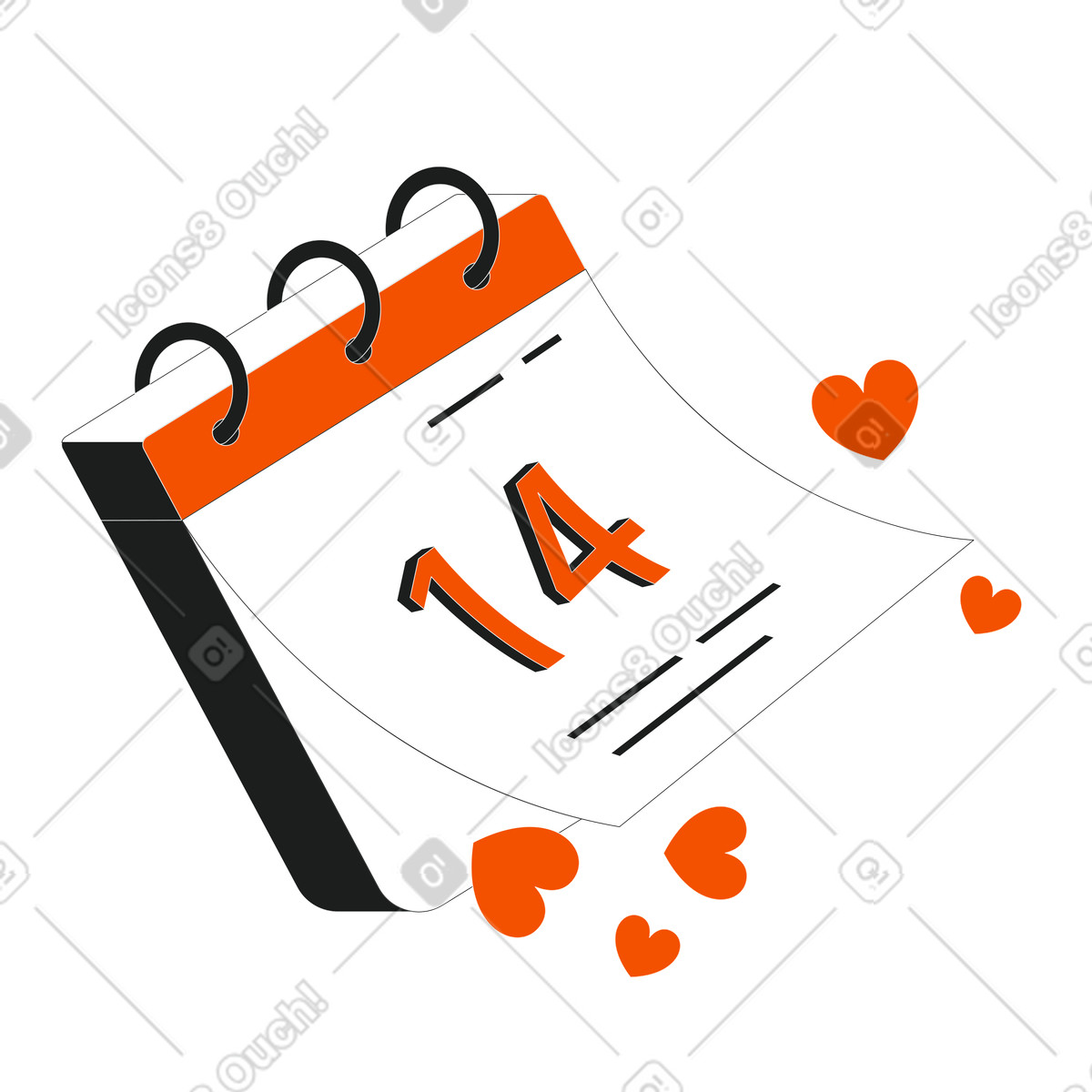 Strict スタイルの 2月14日、カレンダー上のバレンタインデー のイラストをPNG、SVG形式でダウンロード
